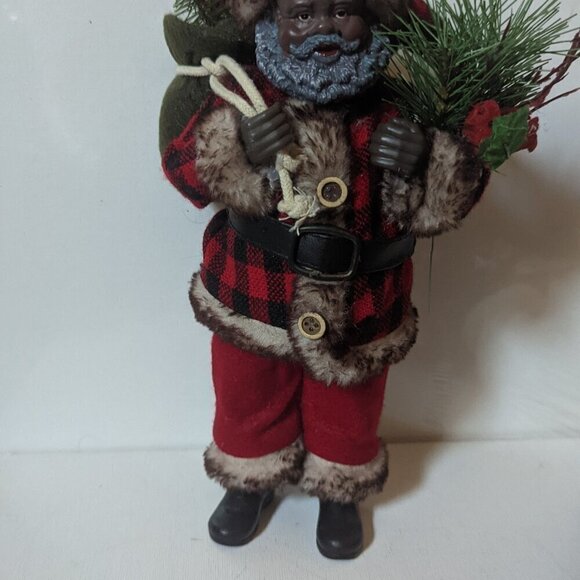 NWOT 12" Black Santa Claus Red Plaid Lumberjack Xmas Decor African American HTF - Picture 3 of 9